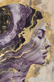 Elegantes abstraktes Porträt in lila zweiteilig mit goldenen Akzenten von Digitale Schilderijen