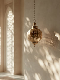 Lanterne marocaine dorée et jeux de lumière – Art du voyage