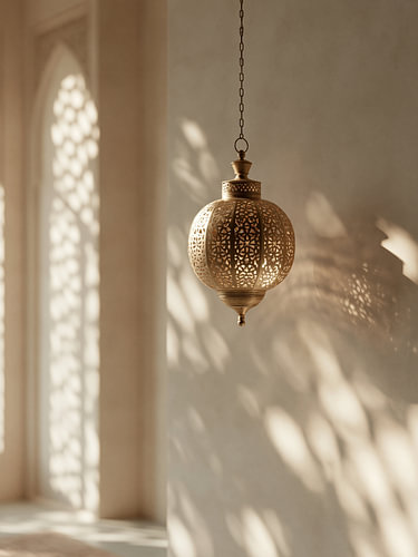 Lanterne marocaine dorée et jeux de lumière – Art du voyage