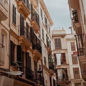 De smalle straat van Palma de Mallorca op een zomerdag van Milou Emmerik