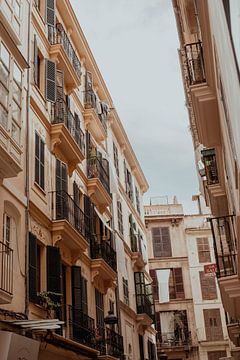 De smalle straat van Palma de Mallorca op een zomerdag van Milou Emmerik