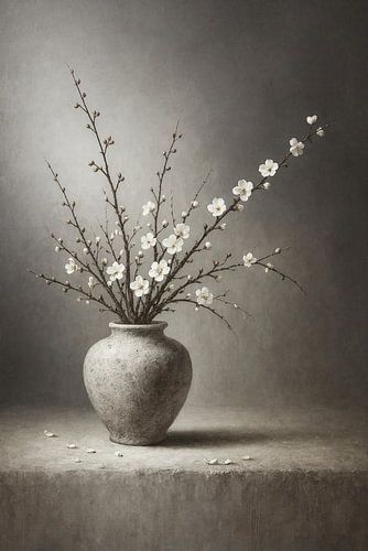 Stilleven met bloesemtakken in sobere vaas