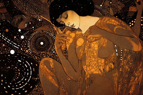 Vrouwelijk brons portret met mozaïek en pointillisme