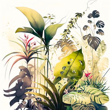 Jungle planten aquarel van Vlindertuin Art