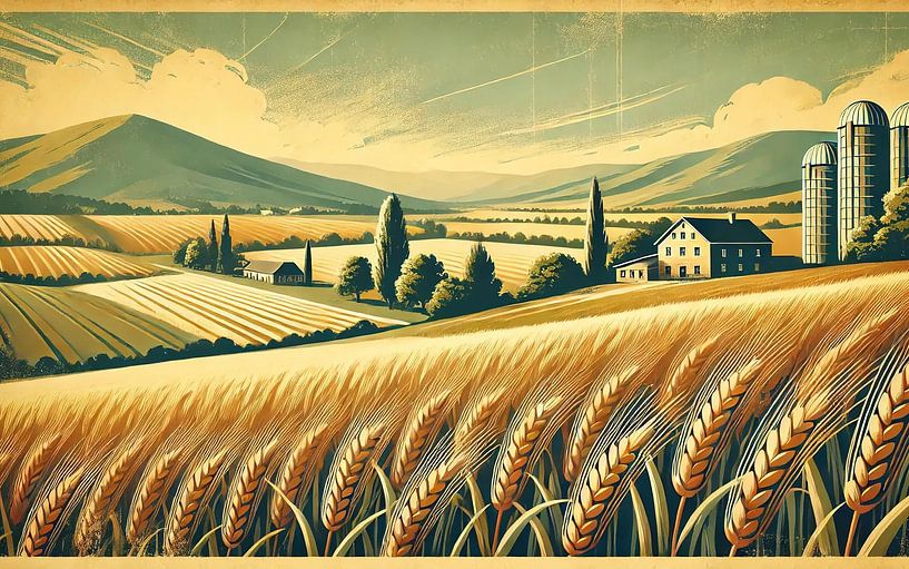 Vintage Golden Fields Poster by Chromatic Fusion Studio