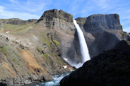 Háifoss waterfall from the ground perspective