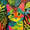 Chat aux couleurs vives | Chat joyeux en couleurs sur Peinture Abstraite