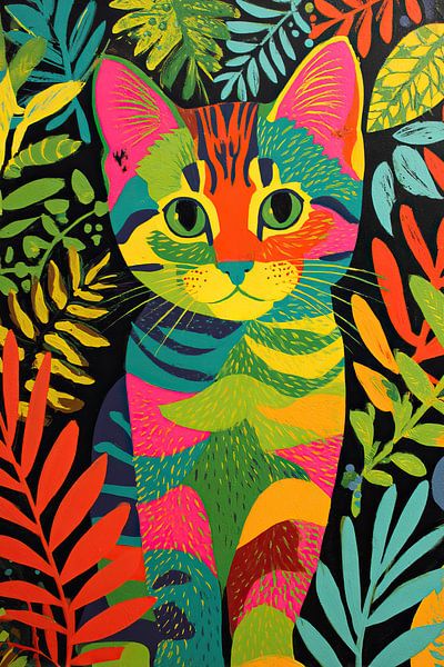 Brightly coloured Cat | Cheerful Cat in Colours by Abstract Painting