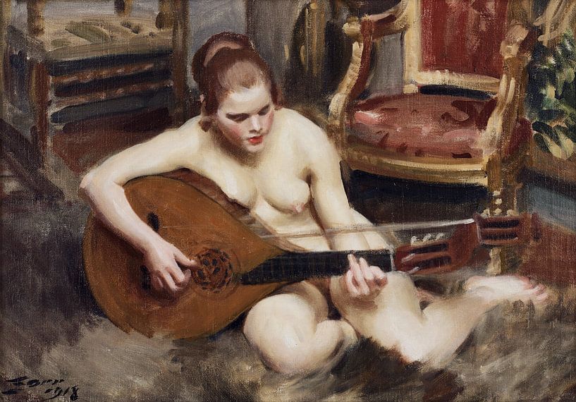 Female nude, Lute player, Anders Zorn - 1918 by Atelier Liesjes