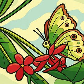 Fröhlicher Schmetterling auf Blumen von Jose Lok