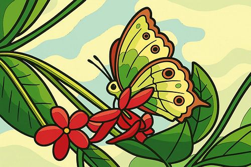 Fröhlicher Schmetterling auf Blumen