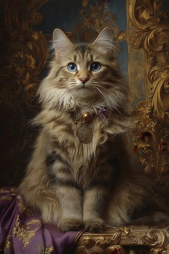 Koninklijke Kat op Troon - Majestueus Portret