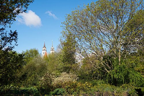 Gezicht op de Johanniskirche bij Magdeburg