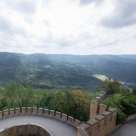 Uitzicht vanaf kasteel op bergen van Madelief Dekker