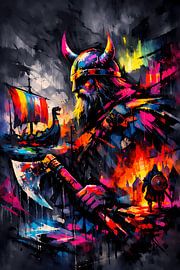 Viking Warrior in Neon Storm – Epic Nordic Power von ButterflyPix