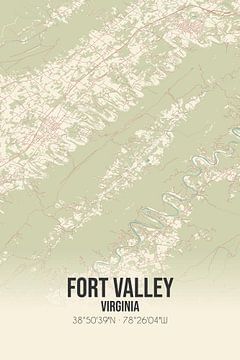 Vintage landkaart van Fort Valley (Virginia), USA. van MijnStadsPoster