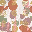 Bloemen in retro stijl. Moderne abstracte botanische kunst in roze, groen, oranje van Dina Dankers thumbnail