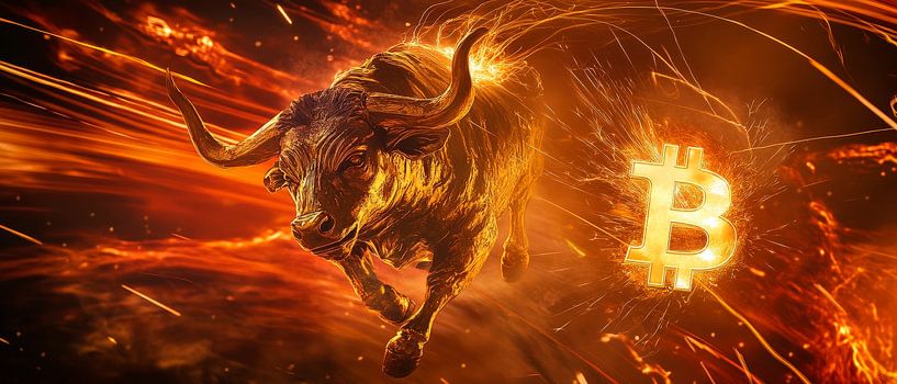 Bull run with Bitcoin symbol - Dynamic by Poster Art Shop