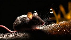 Muis in de regen met regendruppels