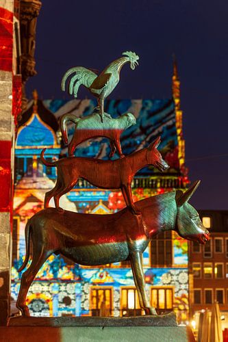 Illuminierte Bremer Stadtmusikanten, Bremen, Deutschland, Europa