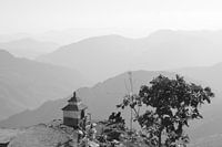 View of hilly landscape in Nepal (black and white)