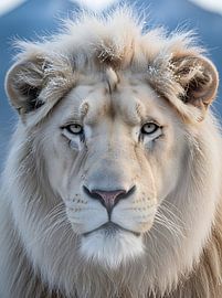 Majestic White Lion Portrait in Winter Frost