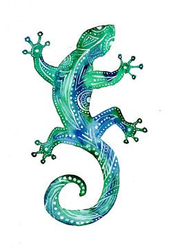 Türkiser Gecko Tribal Tattoo von Sebastian Grafmann