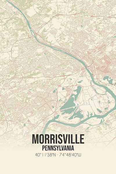 Alte Karte von Morrisville (Pennsylvania), USA. von Ortsdrucke