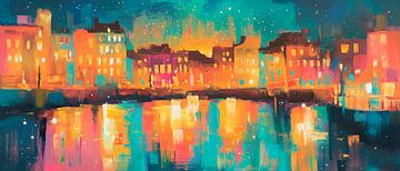 Evening city lights by the water by Poster Art Shop