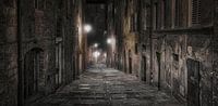 Een donkere steeg in Sienna, Italië bij nacht van Bas Meelker thumbnail