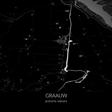 Zwart-witte landkaart van Graauw, Zeeland. van Rezona