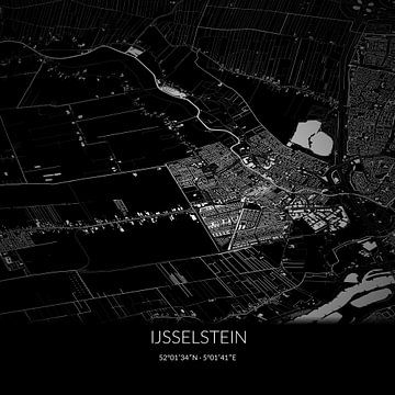 Zwart-witte landkaart van IJsselstein, Utrecht. van Rezona