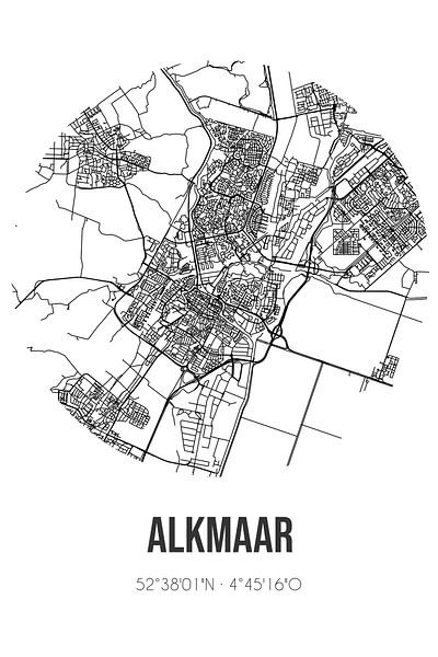 Alkmaar (Noord-Holland) | Map | Black and White by Prints of Place