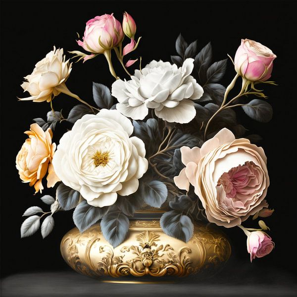 Old Masters Still Life Flowers Roses Vase Baroque Romanticism by gm_designs