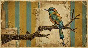 Vintage-Vogel-Poster mit geometrischem Zweig