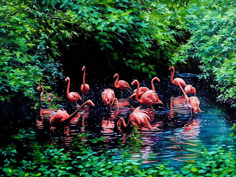 Flamingos in einer ruhigen Lagune von Sergio Pazzano