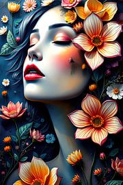 painting woman with flowers