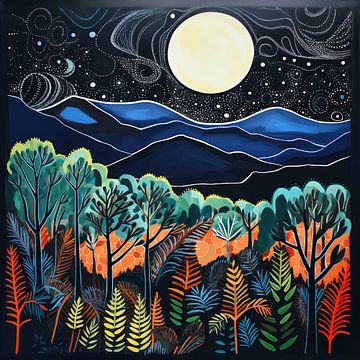 nacht blauwe bergen Aboriginal schilderij van Virgil Quinn - Decorative Arts
