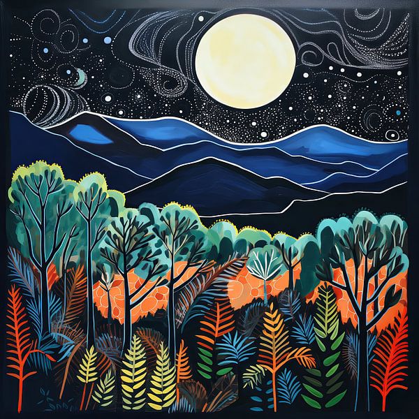 Nacht blaue Berge Aborigine Malerei von Virgil Quinn - Decorative Arts