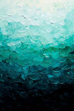 Golfvormen in blauwgroen - Abstract van Poster Art Shop