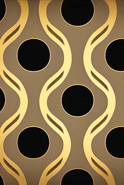 Abstract Art Deco patroon met cirkels en lijnen - taupe goud geel zwart - Art Print van Lily van Riemsdijk - Art Prints with Color