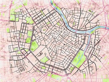 Kaart van Wenen centrum in de stijl 'Soothing Spring' van Maporia