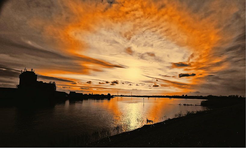 Sunset at the river by Dick Meijdam