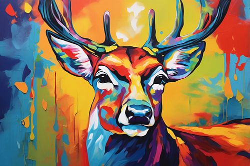 Kleurrijk pop-art hert portret