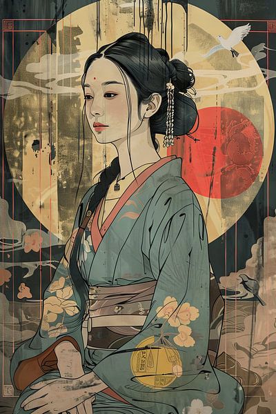 Schöne junge Frau im Ukiyo-Stil von Poster Art Shop