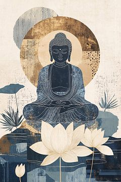 Meditating Buddha with lotus flowers by Imperial Art House
