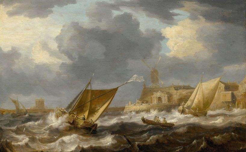 Vessels And A Rowing Boat On Choppy Waters, Bonaventura Peeters the Elder by Masterful Masters