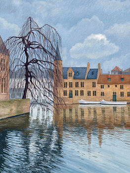 Winter aan een rustig kanaal in Brugge