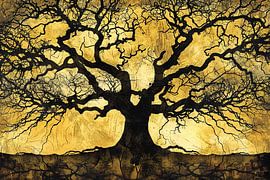 Tree with abstract branches on gold by Art & Soul Creations