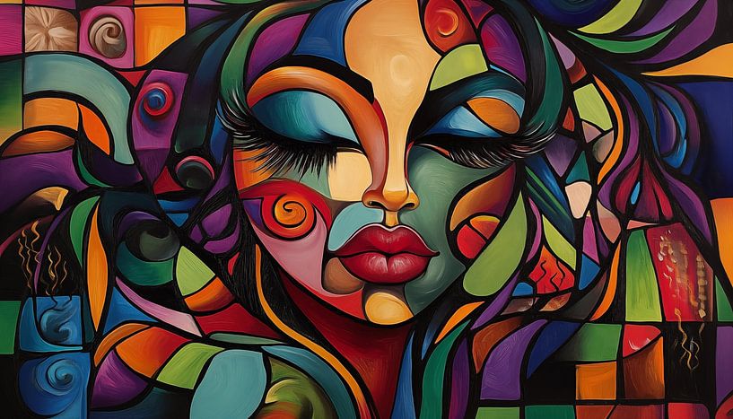 Kleurrijke Vrouw kubisme creatief panorama van TheXclusive Art